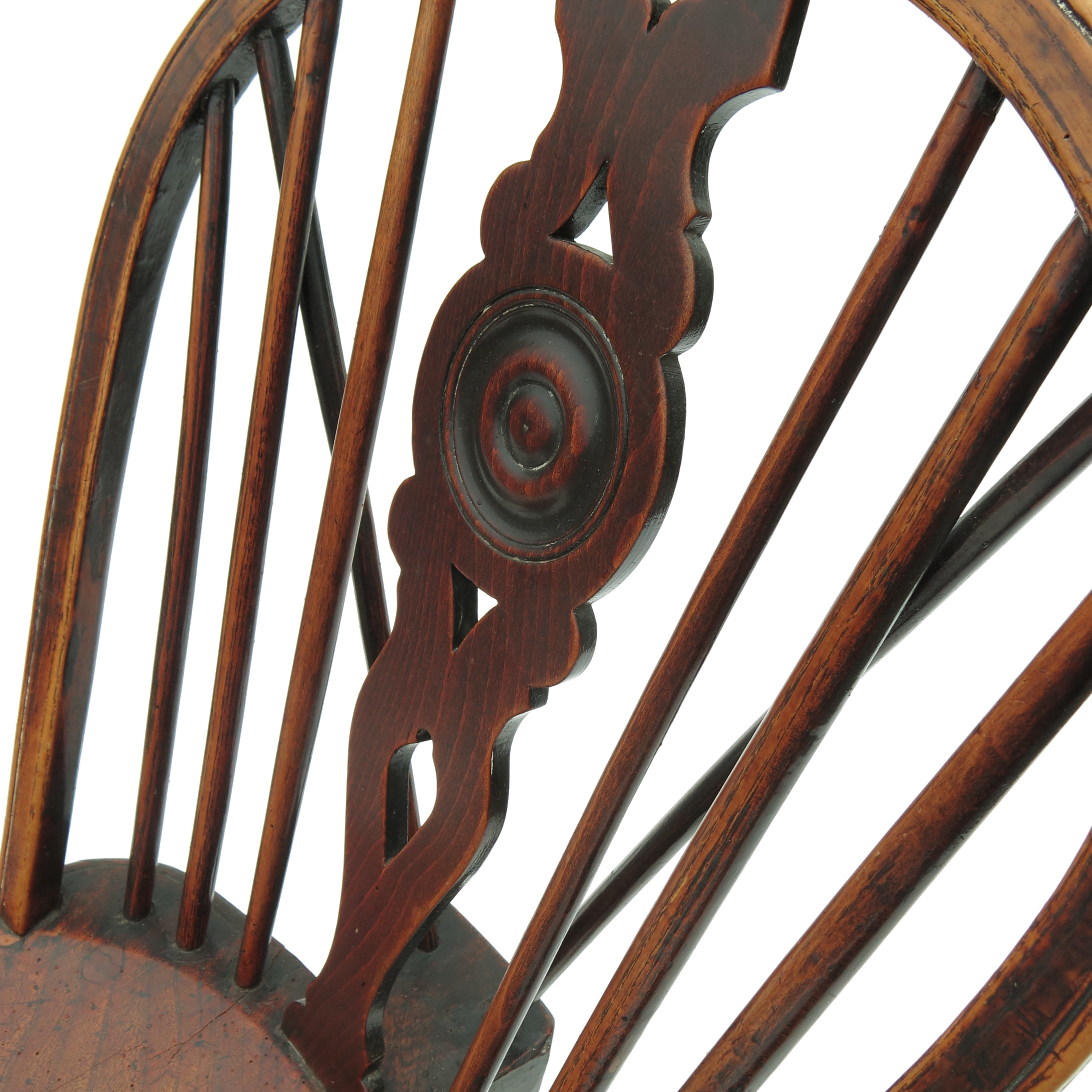 A set of six Windsor dining chairs, with bell push wheel back within a pierced vase splat, - Image 2 of 3