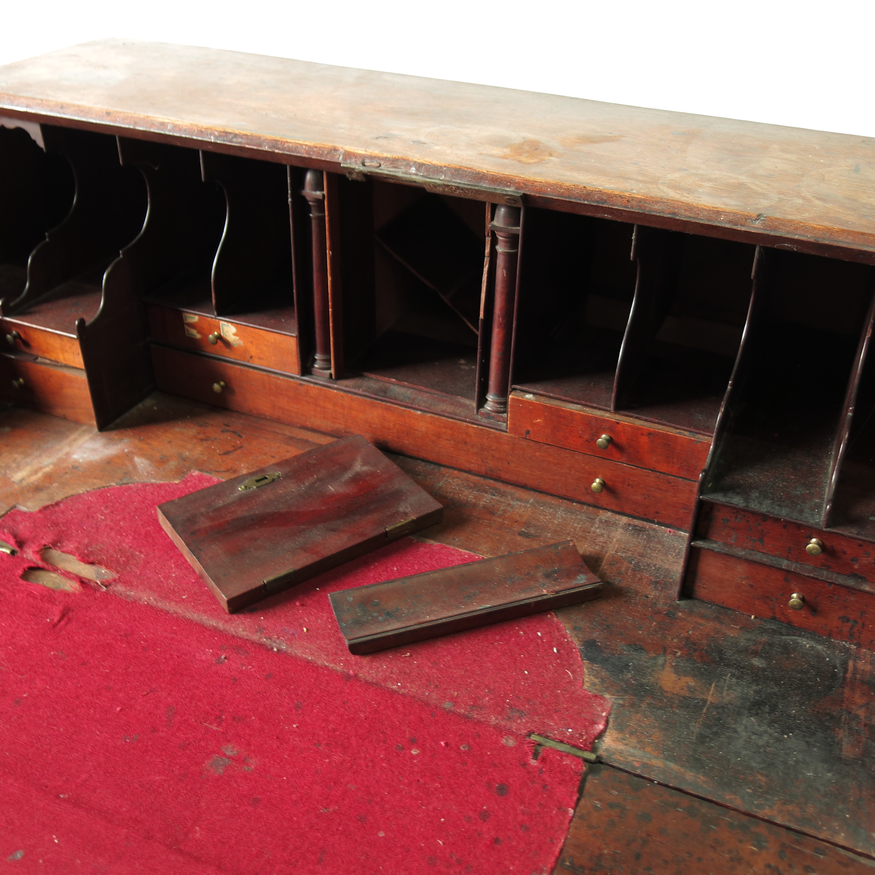 A Georgian mahogany bureau, the fall flap opening to reveal drawers and pigeon holes, - Image 2 of 2