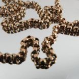 A guard chain, tagged '9ct', of round faceted belcher links, with a swivel, 134cm long, 20.
