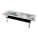 A coffee table, with panoramic London view, by John Piper, length 45ins,