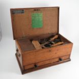 A Victorian oak tool chest and contents,