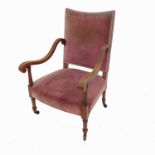 An Edwardian mahogany and satinwood cross banded open armchair