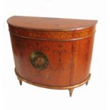 A 19th century style satinwood half round cabinet,