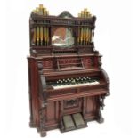 A 19th century mahogany cased pedal organ, made by Clough & Warren and bearing an Elgar & Co,