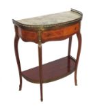 A continental side table, having marble top with gilt metal gallery and a frieze drawer,