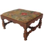 A small low rectangular stool, raised on turned legs in the 17th century style, width 22ins,