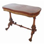 A Victorian burr walnut serpentine shaped foldover card table, width 38ins, depth 20ins height 29.