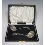 Cased Sheffield Silver Cream Ladle and Sugar Sifting Spoon