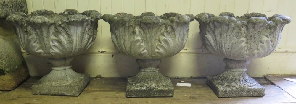 Reconstituted Stone Garden Planter decorated with acanthus leaf