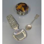 Hallberg Spoon, Silver trinket box, silver spoon, coins etc