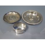 A Chinese Silver Pin Dish with Inset One Dollar Coin Silver 'Armada' Dish and Napkin Ring