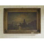 A Nineteenth Century Harbour Scene, oil on canvas in gilt gesso frame, 66 x 40 cm