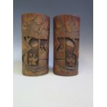 A Pair of Chinese Carved Bamboo Vases, 21.5 cm
