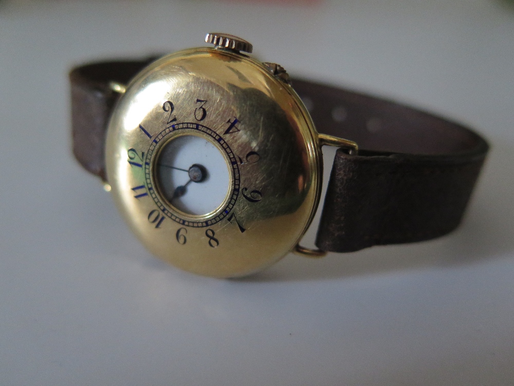 An 18ct Gold Cased Wristwatch retailed by H.L Brown & Sons, movement no. 60140, London 1909