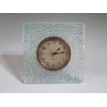 René Lalique, Muguet B Easel Back Clock with green staining, model no: 768, c. 1926, 10 cm