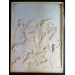 A Nineteenth Century Ivory Panel carved with a battle scene, probably Dieppe, 21 x 15.5 cm