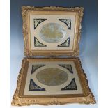 A Pair of Victorian Engraved Panels by W. Donald's & Sons 1851 in period glazed gilt gesso frames,