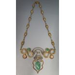 A Chinese Silver Gilt, Jadeite and Rose Quartz Necklace