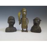 Two Nigerian Bronze Busts, one possibly early colonial (both 13 cm) and Figure 20 cm