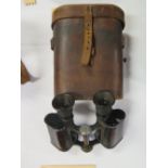 A Pair of German WWI Binoculars by Carli..? J.W. Gennis, cased