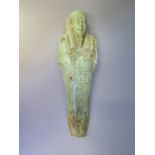 An Ancient Egyptian Faience Ushabti Figure, feet damaged, 13.5 cm. From a private collection