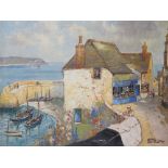 Godwin Bennett (British, born 1888, active 1920-1950), Cornish Harbour Scene, oil on canvas, framed,
