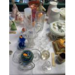 Mdina Glass Paperweight, other paperweights, engraved glass water jug and other glass