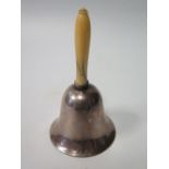 A Victorian Silver Table Bell with turned ivory handle, Birmingham 1892, George Unite