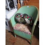 Basketweave Armchair and pair of stained leaded glass plaffonieres