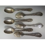 A Set of Six Tiffany Silver Teaspoons with foliate decoration, 227 g