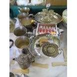 A Selection of Silver Plate including egg cruet, mugs, salvers etc