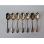 A George V Silver Set of Six Desert Spoons, Sheffield 1916, Walker & Hall and one Victorian, 360 g
