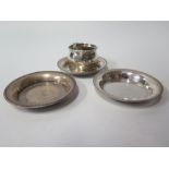 Three Egyptian Silver Pin Dishes and English sterling silver napkin ring, 105 g