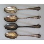 Four Early Georgian Silver Serving Spoons, marks rubbed, 241 g