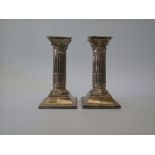 A Pair of Victorian Silver Corinthian Column Candlesticks, probably London 1889 or 1891, Martin Hall
