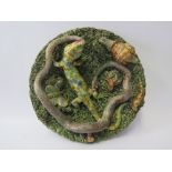 A Good Palissy Plate decorated with lizard, snake snail, spider and other insects, impressed marks