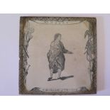 A Liverpool Delft Printed Theatrical Tile,printed in black with 'Mr. Moody as Simon in Harlequin's