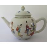 An Eighteenth Century Chinese Porcelain Tea Pot decorated with figures, 14.5 cm