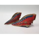 A Tiny Pair of Chinese Ladies Silk and Embroidered Shoes, 11 cm