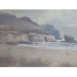 Tom Bowden 1842-1926, Perranporth Bay Newquay, watercolour 34 x 18 cm, framed and glazed