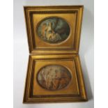 Pair of Coloured Stippled Engravings of Classical scenes in square gilt frames with oval gilt