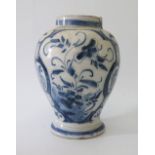 An Eighteenth Century Delft Vase with foliate decoration, 19 cm, A/F