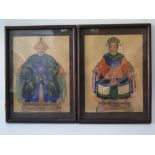 Pair of Paintings on silk depicting a Chinese man and lady. 23x17cm, F&G