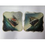 A Pair of Reverse Painted Glass Panels depicting 'WHITE STAR LINER TITANIC THE LARGEST STEAMER IN