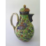 An Eighteenth Century Chinese Porcelain Chocolate Pot with twin strap handle. Damaged