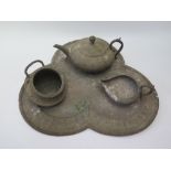 An Indian White Metal Four Part Tea Set including tray, 2823 g