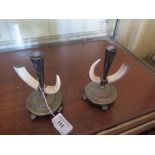 A Pair of Joseph Rogers & Sons Silver Plated Specimen Vases mounted with boars tusks and silver