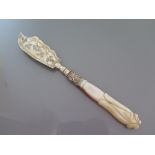 A Victorian Silver and Mother of Pearl Handled Butter Knife, Birmingham 1852, WD