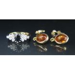 A Pair of 9ct Gold and Resin Earrings and silver gilt dress ring