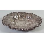 An American Sterling Silver Floral and Foliate Embossed Shaped Oval Dish, 375 g